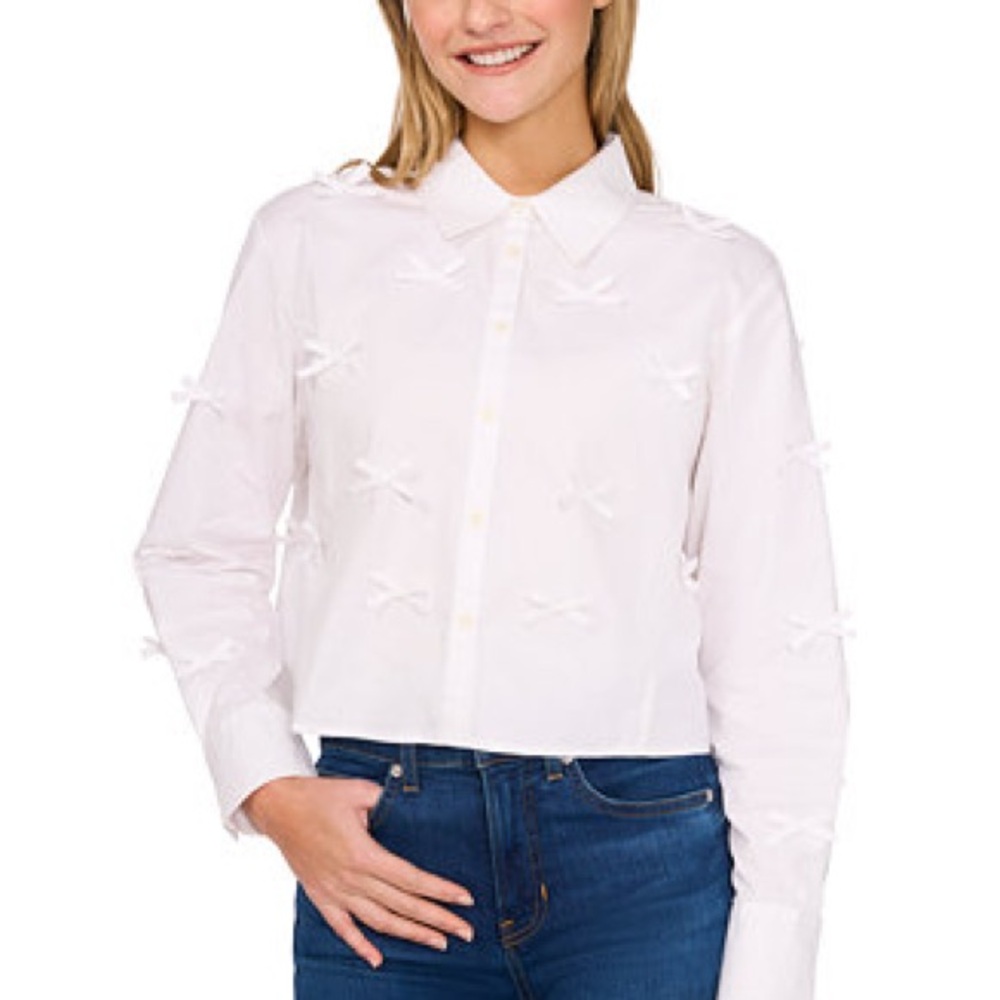 CeCe Women's White Bow-Accent Blouse